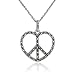 Sterling Silver Marcasite Peace Sign Open Heart Pendant, 18"