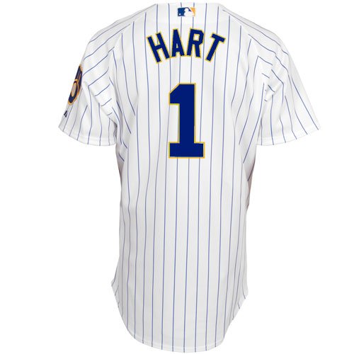 MLB Men's Milwaukee Brewers Corey Hart Six Button Authentic Alternate Jersey (Wht/Ryl Pinstrp, 40/Medium)
