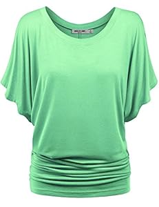 LL Womens Boat Neck Short Sleeve Dolman Drape Top XL MINT
