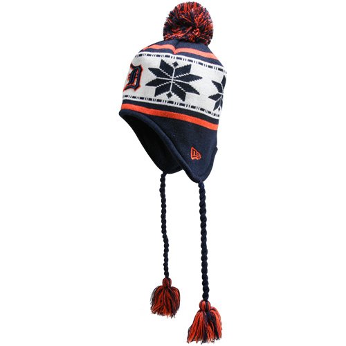 New Era Detroit Tigers Navy Blue Striped Snowflake Tassel Beanie