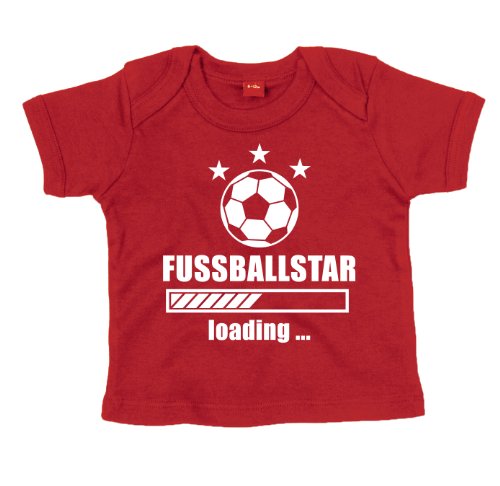 ::: FUSSBALLSTAR ::: Baby T-Shirt, Rot mit Weiß, Größe 3-6 Monate