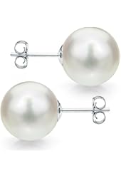 14k Gold White Akoya Cultured Pearl Stud Earrings AAA Quality
