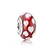 Authentic Murano Glass Crystal Charm Bead for Pandora Bracelets Red and white heart 790948 Threaded Core 925 Sterling Silver~Lots of heart