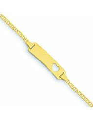 Genuine 14K Yellow Gold Anchor Link Baby Id, Plate With Cut-Out Heart Bracelet 1 Gram Of Gold 100% Satisfaction Guaranteed.