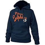 NFL Miami Dolphins Ladies Navy Blue Takeaway Raw Edge Pullover Hoodie Sweatshirt (Medium)
