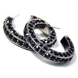 Triple-Sided Black Rhinestone Hoop Earrings Fashion Jewelry