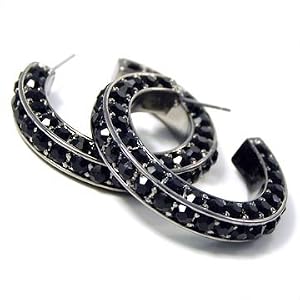 Triple-Sided Black Rhinestone Hoop Earrings Fashion Jewe