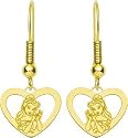 Gold Plated Sterling Silver Disney Princess Belle Heart Dangle Earrings