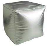 Faux Leather Shiny Silver Foot Stool Bean Bag Cube Seat