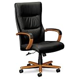 basyx by HON HVL844 Executive Chair, Bourbon Cherry Frame, Black Leather
