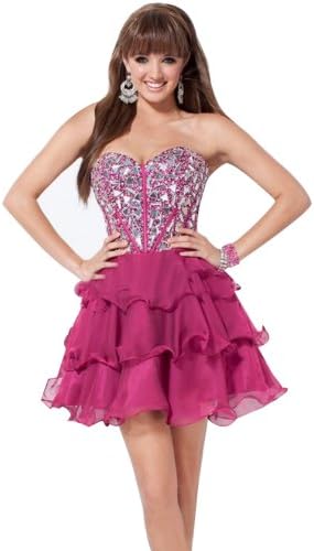 IBEAUTY DRESS Lace Beading Strapless Crystal Short Evening Dress 026(US 12Red)