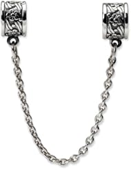 Sterling Silver Security Chain Floral Charm Bead Fits Pandora Chamilia Biagi Bracelet