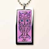 Retro-a-go-go 'HAPPY CAT' KEN THE FLATTOP PINSTRIPE TABLET NECKLACE