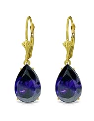 14k Solid Gold Leverback Sapphire Drop Earrings