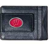 New Wisconsin Badgers Fine Leather Collegiate Cash & Cardholder Metal Saddle W/ School Emblem