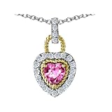 1.25 cttw 925 Two Tone Sterling Silver and Created Heart Shaped Pink Sapphire Pendant