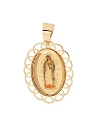 14k Yellow Gold, Colorful Virgin Mary Guadalupe Pendant Charm Medallion
