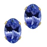1.00 Ct Oval 6X4mm Genuine Tanzanite Solid 14K Yellow Gold Stud Earrings