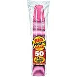 Amscan Big Party Pack 50 Count Plastic Cups, 16-Ounce, Bright Pink