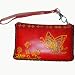 Hand Made Leather Change/coin Purse, Rectangle Shape, Butterfly Embossed, a Mini Wristlet Bag, Collectible (Red)