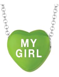 Sterling Silver 14mm Green enamel Sweethearts MY GIRL Heart Pendant