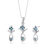 14K White Gold Swiss Blue Topaz and Diamond Pendant and Earrings Set