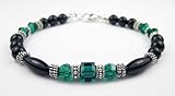 Emerald Swarovski Crystal Bracelets with Black Onyx in Silver