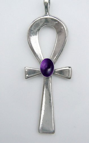 A Beautiful Sterling Silver Ankh with a Genuine Rainbow Amethyst