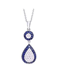 Sterling Silver Blue Sapphire and White Cubic Zirconia Pendant/Necklace 18 Inches 925 Silver Chain