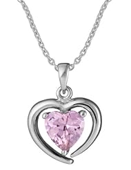 Genuine Silver Elegance (TM) Tarnish Resistant Rhodium Plated .925 Sterling Silver Pink CZ Heart Pendant (21 x 16 mm) on an 18 inch Cable Chain Necklace. 100% Satisfaction Guaranteed.