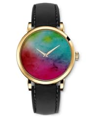 SPRAWL Aanalog Fashion Series Gold Ladies Watches of Genuine Black Leather Strap,Unique Wrist Watch for Women Girls Designed with Color the World