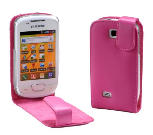 MaryCom PREMIUM QUALITÄT Leder Handytasche pink für Samsung S5570 Galaxy Mini Smartphone + Gratis Displayschutzfolie