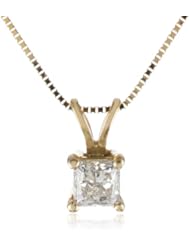 14k Gold Princess Cut Diamond Solitaire Pendant Necklace (1/2 ct, I-J Color, I1-I2 Clarity), 18"