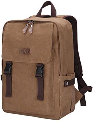 JCYX Men Brown Cotton Canvas Large Backpack Shoulder Bag Multi-function Bag