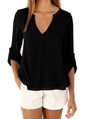 Choies Women's Black V-neck Button Detail Dip Back Solid Blouse Top 6