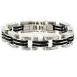 Stainless Steel Black Rubber Bracelet Mens Bangle Heavy Link Design Satin Finish by Bucasi Stainless Steel Black Rubber Bracelet Mens Bangle Heavy Link Design Satin Finish by Bucasi