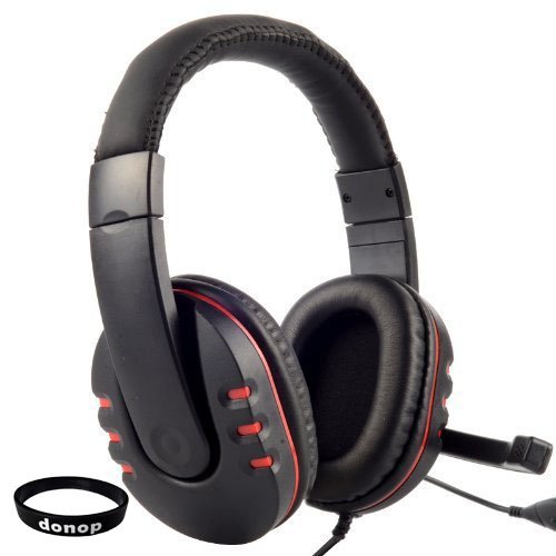 Donop® USB Stereo Live Headphone Earphone Microphone Black Gaming Headset for Ps3 Pc Laptop Includes Donop® Black Silicone Wristband