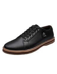 Shoes: Wild Wind Mens Casual Low Heel Lace Up Imitation Ox-tendon Sole Popular Latest Sneakers Leather Shoes Size 11 US Black