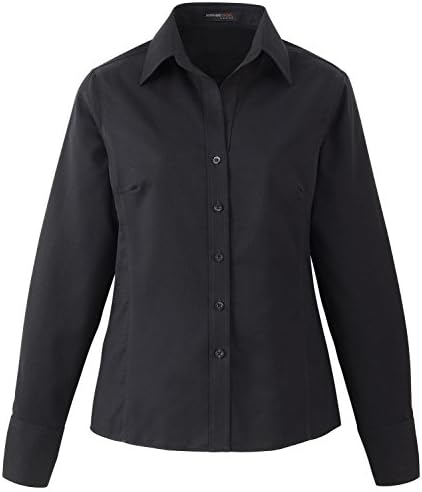 Legacy Ladies' Wrinkle Free 2-Ply 80'S Cotton Jacquard Taped Shirt, L, Black