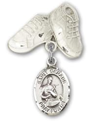 Sterling Silver Baby Badge with St. Gerard Charm and Baby Boots Pin