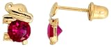14k Yellow Gold 1/4 (7mm) tall Tiny Elephant Stud Earrings, w/ Brilliant Cut Ruby-colored CZ Stone