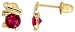 14k Yellow Gold 1/4 (7mm) tall Tiny Elephant Stud Earrings, w/ Brilliant Cut Ruby-colored CZ Stone