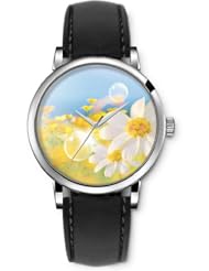 SPRAWL Aanalog Fashion Series Silver Ladies Watches of Genuine Black Leather Strap,Unique Wrist Watch for Women Girls Designed with Happy flowers in the field