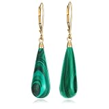 14k Yellow Gold Malachite Drop Earrings