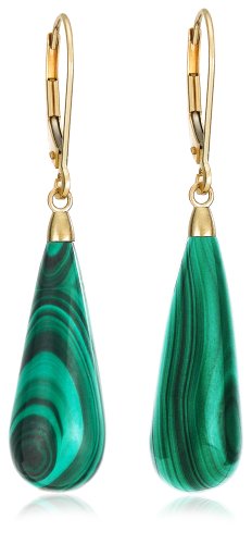 14k Yellow Gold Malachite Drop Earrings