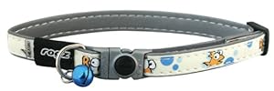 Rogz Catz Small 3/8-Inch Glow Cat Safeloc Breakaway Clip Adjustable, Reflective and Glow-in-the-Dark Cat Collar, Gold Fish Design