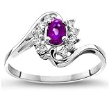 February-Created Amethyst' Mother's Day Diamond Ring in 14k White Gold (H/I1-I2, 1/6 ct. tw.)