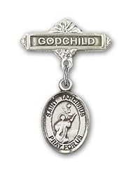 Sterling Silver Baby Badge with St. Tarcisius Charm and Godchild Badge Pin
