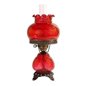 Red Crackle Student Shade Night Light Hurricane Table Lamp