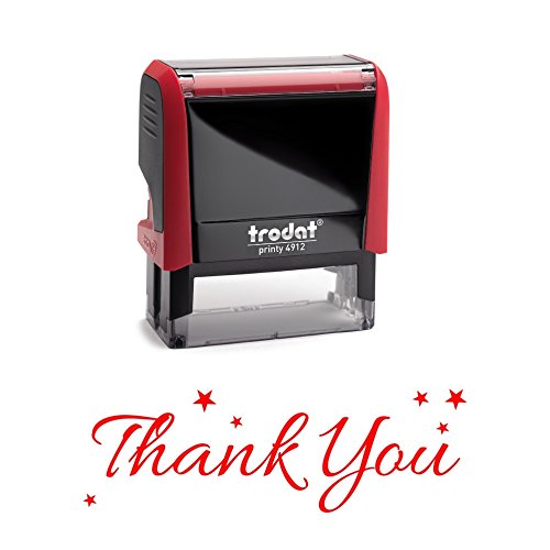 Thank You With Stars Self-Inking Stamp - Large Red Ink Stamp For Business & Office Use